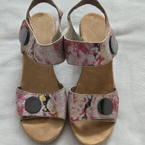 Rieker Pink Floral Sandals with Black Accents